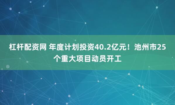 杠杆配资网 年度计划投资40.2亿元！池州市25个重大项目动员开工